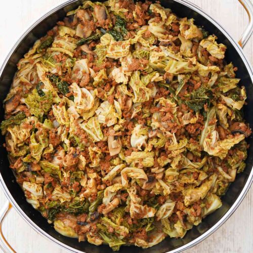 Vegane Wirsingpfanne mit Hack