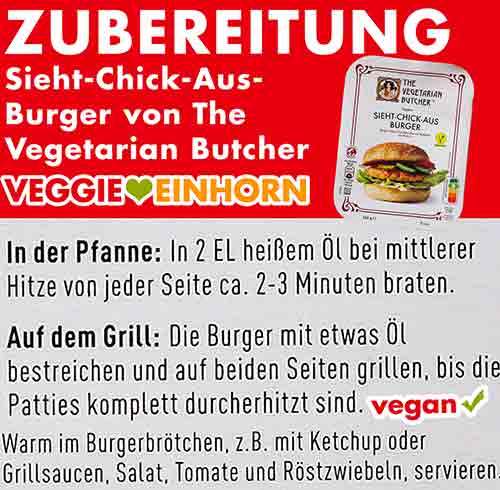 Zubereitungsanleitung der veganen Chicken Burger von The Vegetarian Butcher