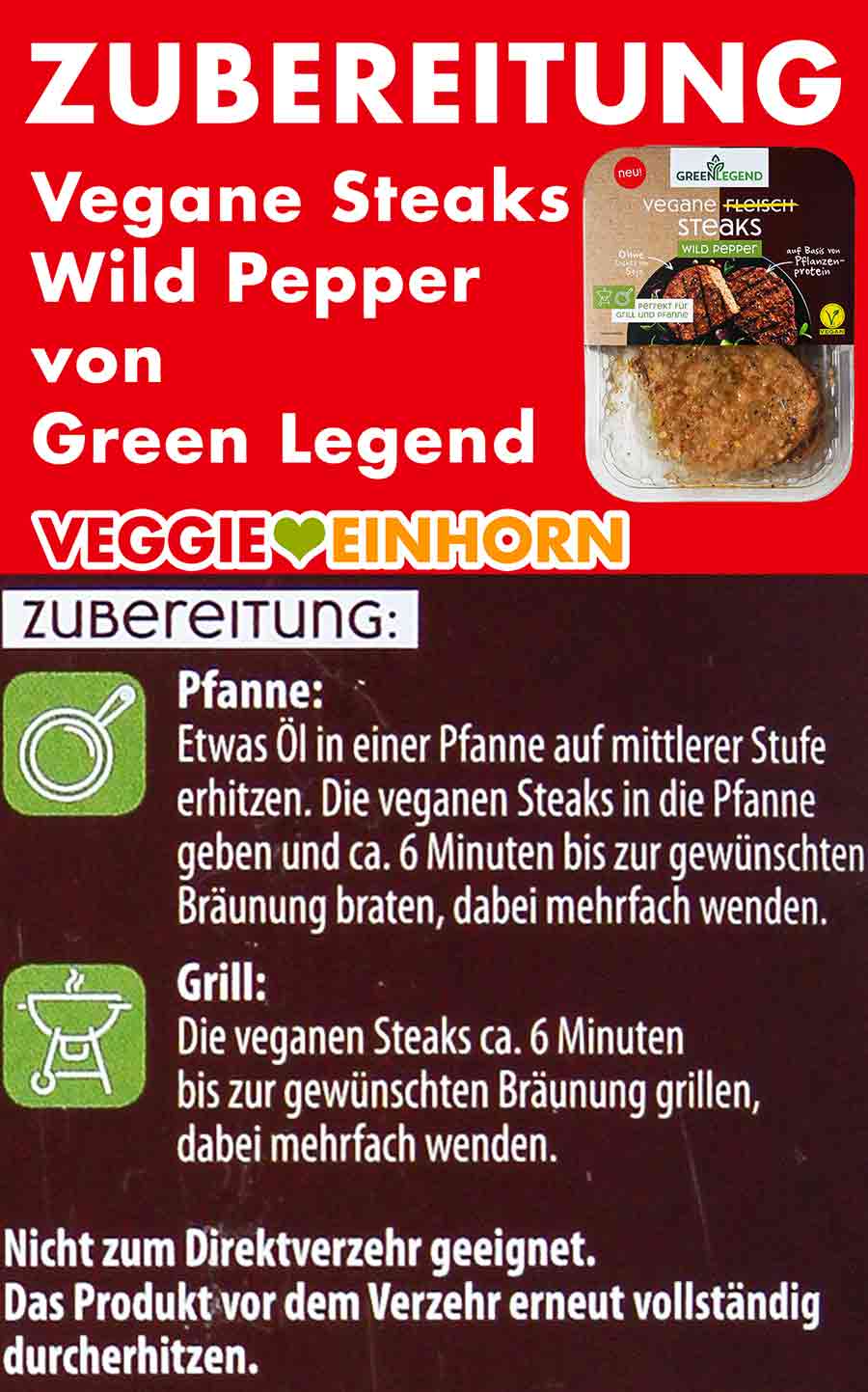Zubereitung der veganen Steaks von Green Legend