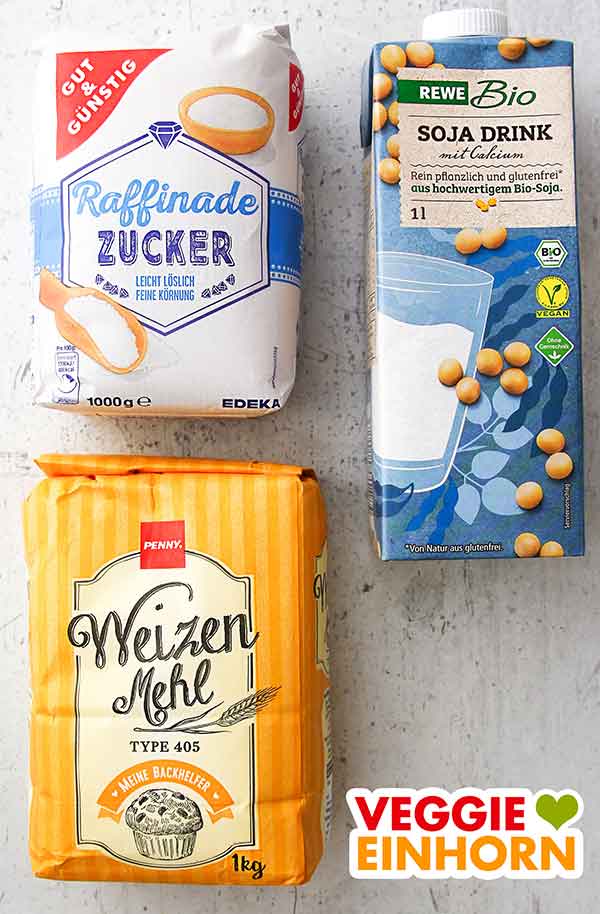 Zucker, Sojamilch und Weizenmehl