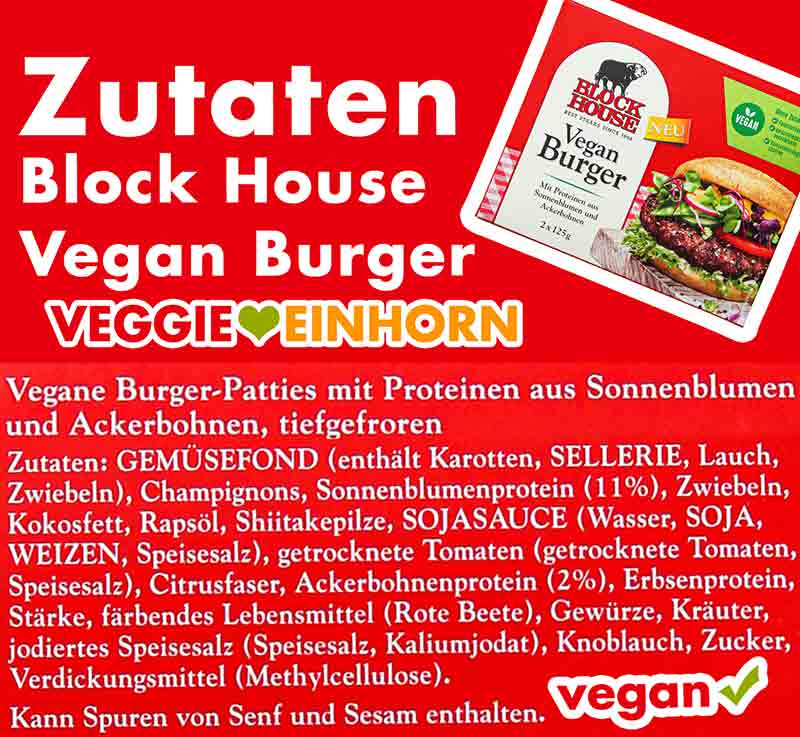Zutaten der veganen Burger von Block House