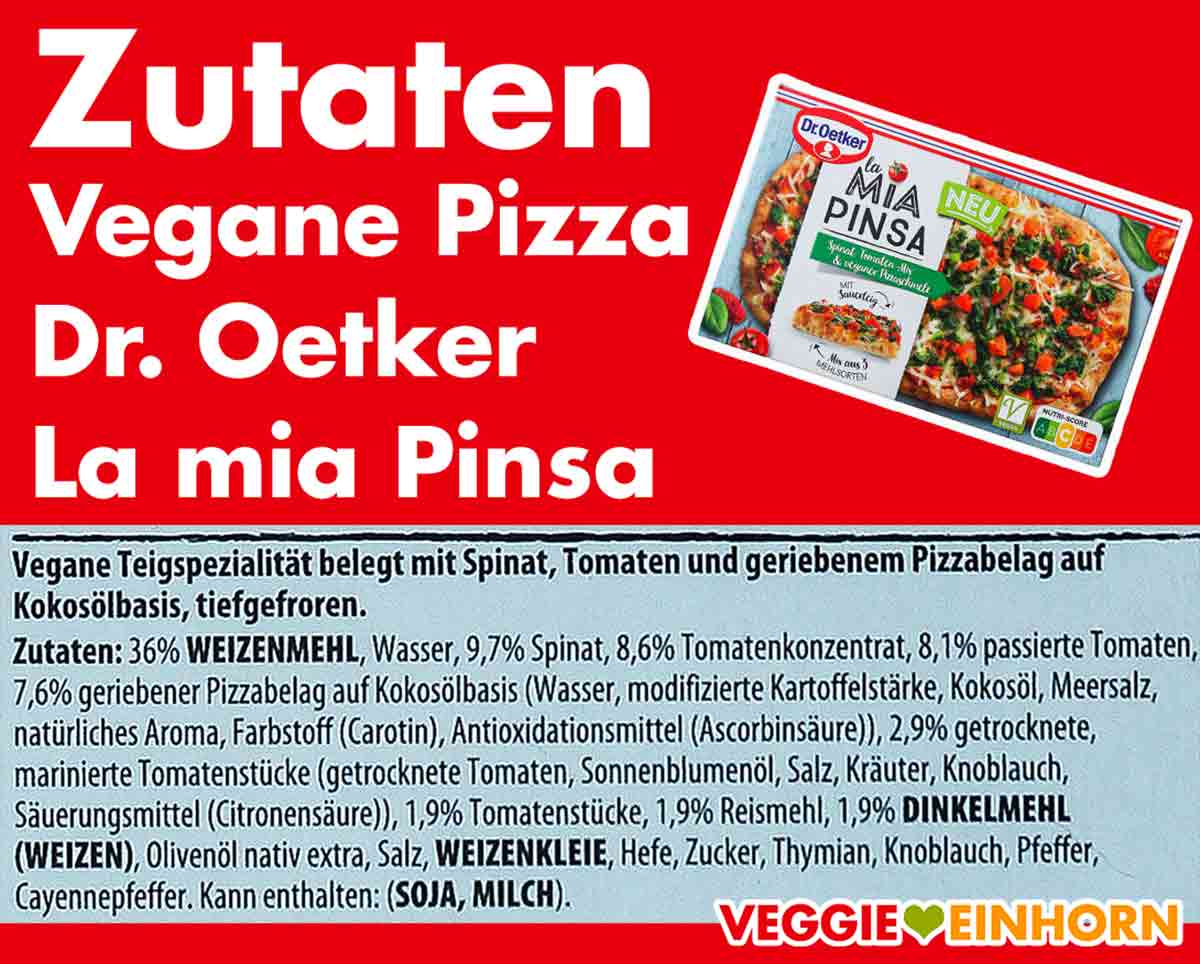 Zutaten der veganen Pizza La Mia Pinsa von Dr. Oetker
