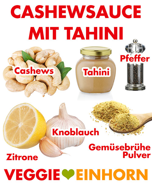 Zutaten für vegane Cashewsauce mit Tahini