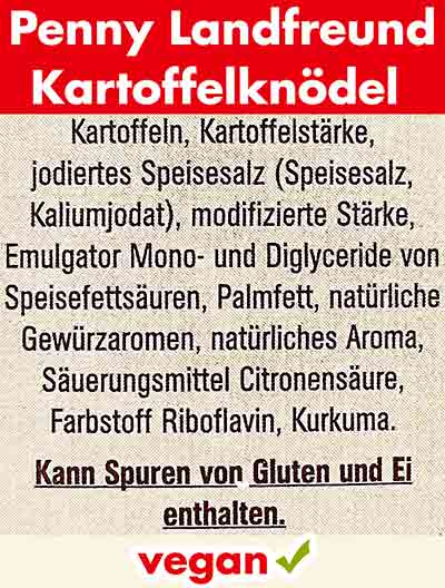 Inhaltsstoffe der Penny Landfreund Kartoffel Knödel halb und halb