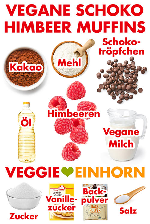 Zutaten für vegane Schoko Himbeer Muffins