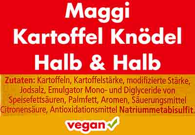 Zutaten von Maggi Kartoffelknödeln halb & halb