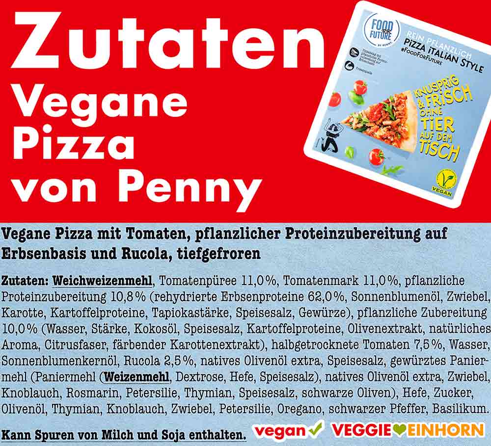 Zutaten der veganen Pizza von Penny