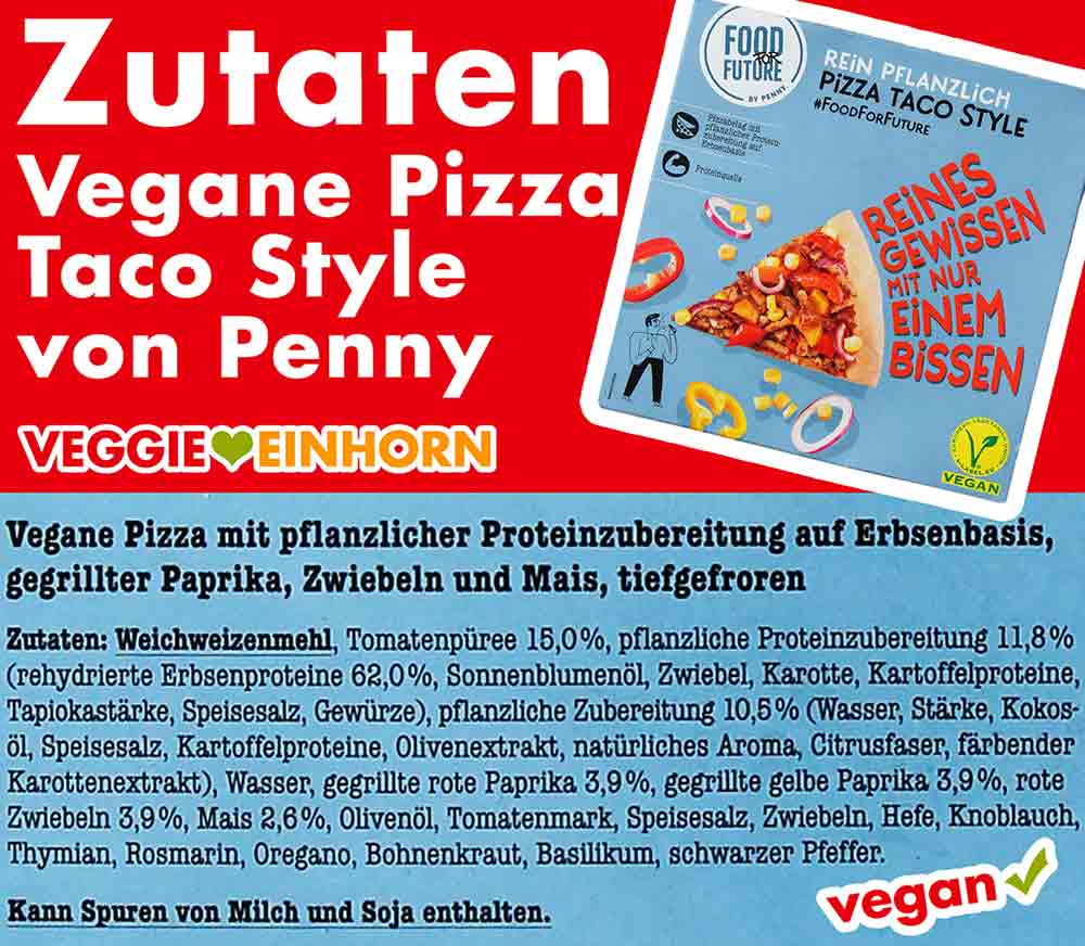 Zutaten vegane Pizza von Penny Taco Style