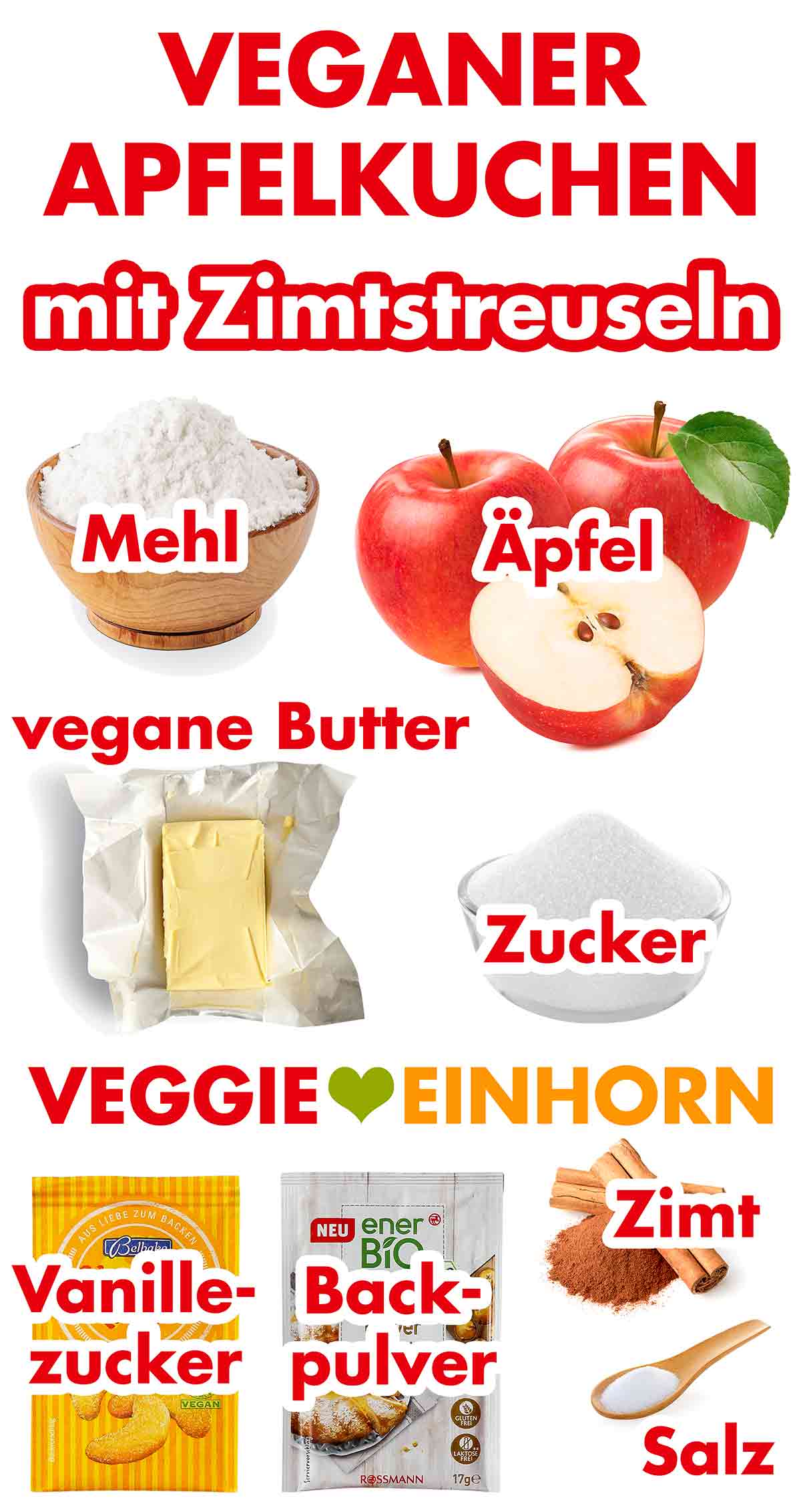 Zutaten für veganen Apfelkuchen mit Zimtstreuseln