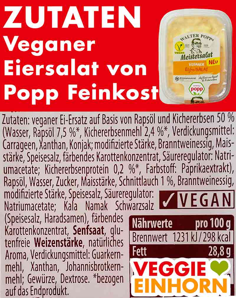 Zutaten des veganen Eiersalates von Popp Feinkost