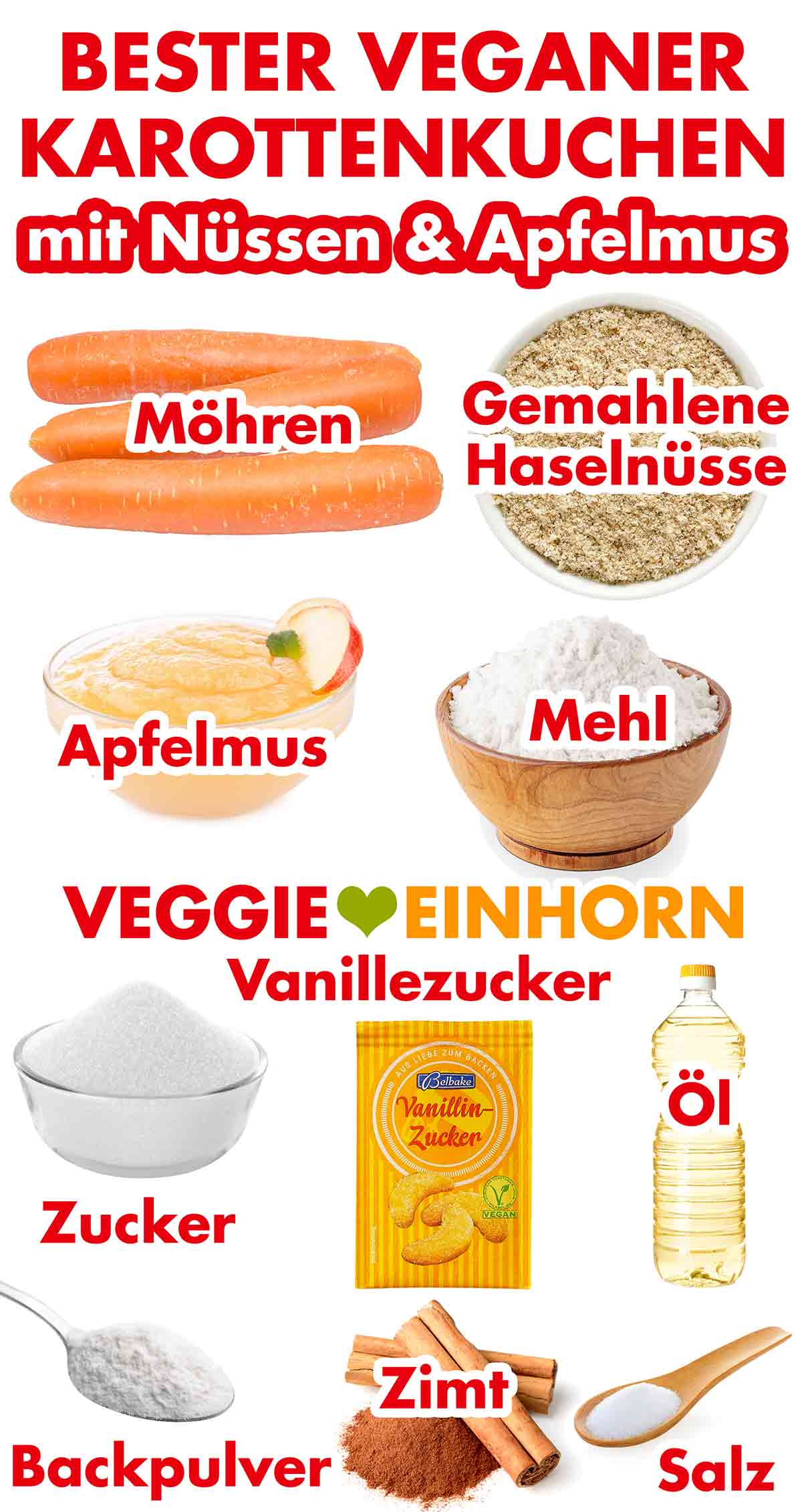 Zutaten für den besten veganen Karottenkuchen