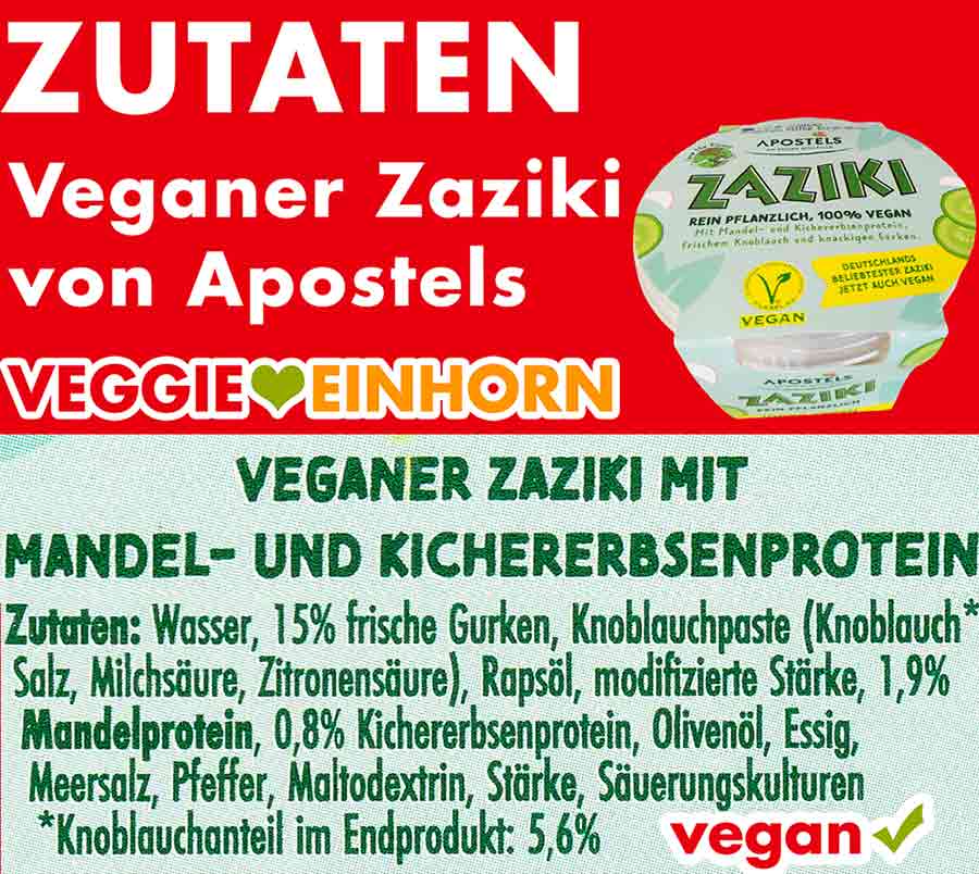 Zutaten des veganen Zazikis von Apostels