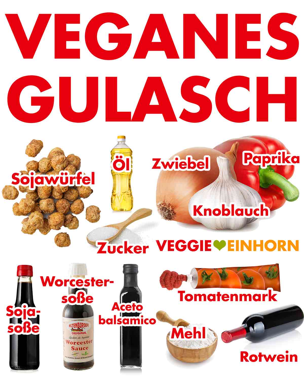 Zutaten für vegetarisches Gulasch