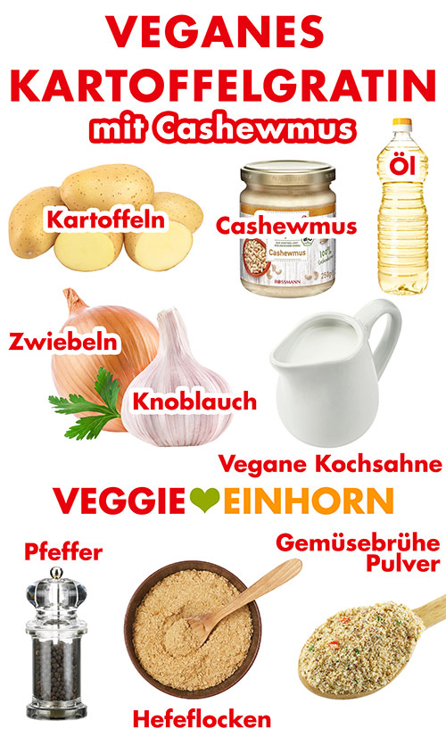 Zutaten für veganes Kartoffelgratin mit Cashewmus