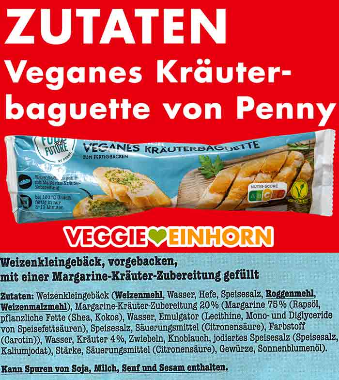 Zutaten des veganen Kräuterbaguettes von Penny
