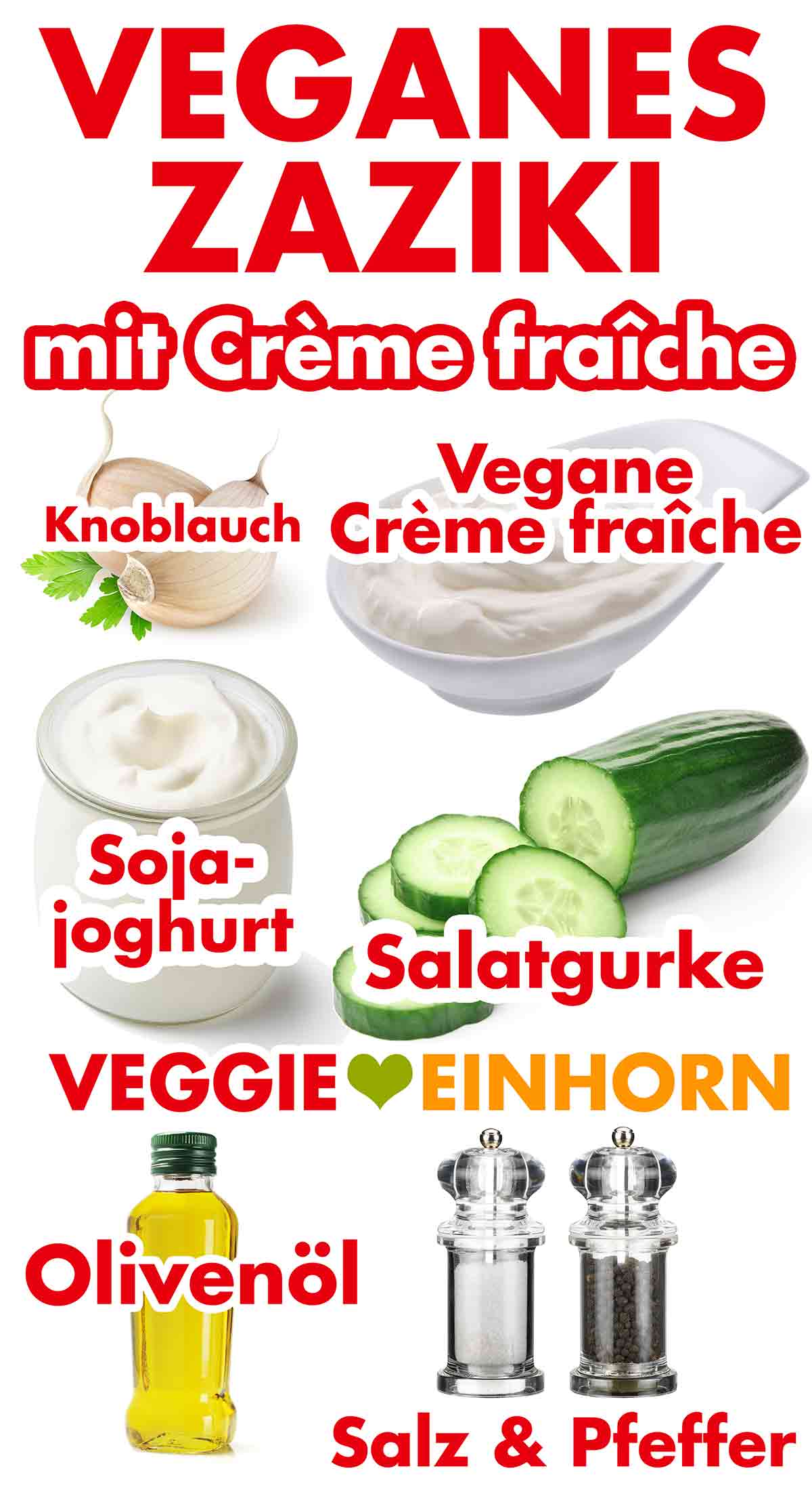 Zutaten für veganes Zaziki mit veganer Crème fraîche
