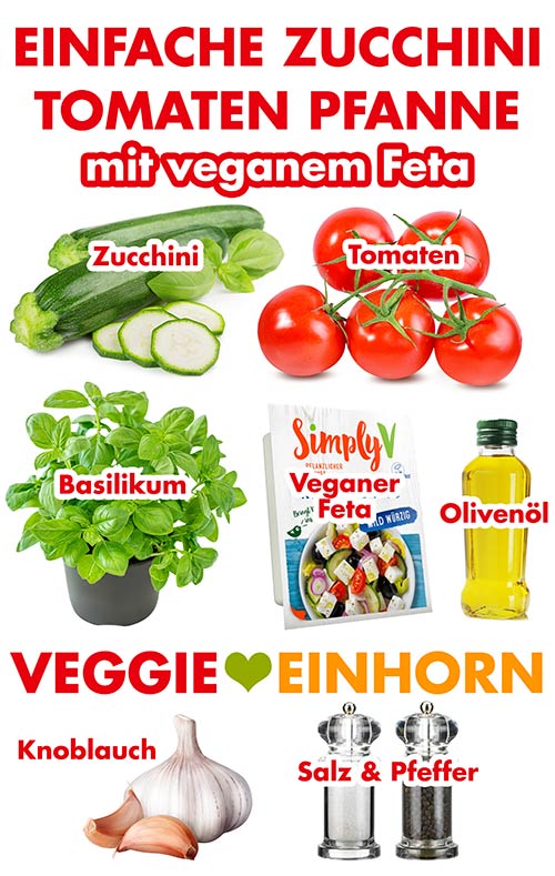 Zutaten für vegane Zucchini Tomaten Pfanne